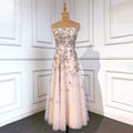 Sexy Spaghetti Straps Beaded Luxury Nude A Line Evening Dresses Arabic Off Shoulder Gown For Party LA71733