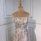 Sexy Spaghetti Straps Beaded Luxury Nude A Line Evening Dresses Arabic Off Shoulder Gown For Party LA71733
