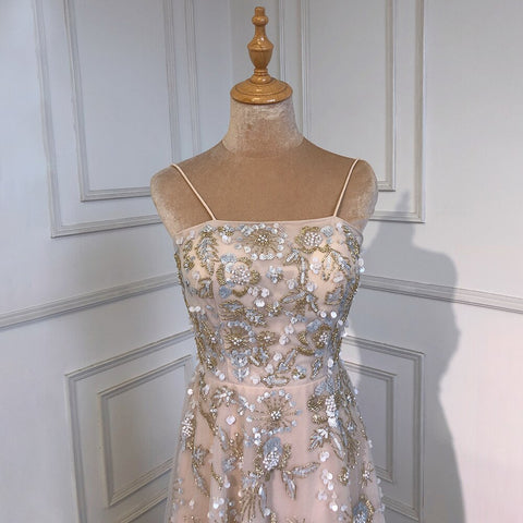 Vestido de noche sexy de corte A con tirantes finos, cuentas y escote en V, estilo árabe, para fiesta, LA71733 