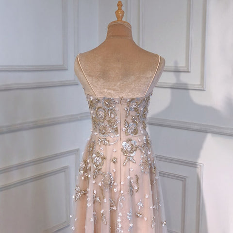 Vestido de noche sexy de corte A con tirantes finos, cuentas y escote en V, estilo árabe, para fiesta, LA71733 