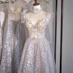 Sale Silver A-Line Sparkle Evening Dresses Gonws 2025 Beaded Sexy For Women Wedding Party LA70722