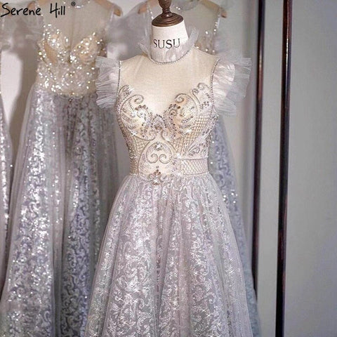 Sale Silver A-Line Sparkle Evening Dresses Gonws 2025 Beaded Sexy For Women Wedding Party LA70722