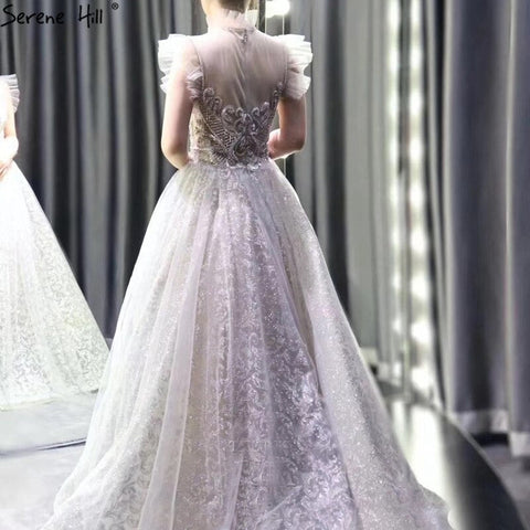 Sale Silver A-Line Sparkle Evening Dresses Gonws 2025 Beaded Sexy For Women Wedding Party LA70722