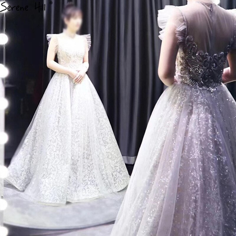 Sale Silver A-Line Sparkle Evening Dresses Gonws 2025 Beaded Sexy For Women Wedding Party LA70722