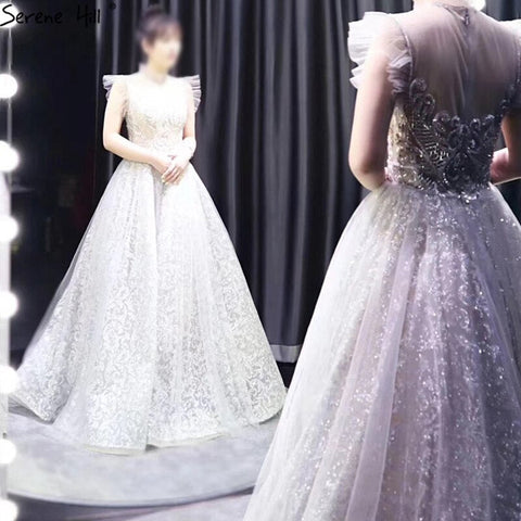 Sale Silver A-Line Sparkle Evening Dresses Gonws 2025 Beaded Sexy For Women Wedding Party LA70722