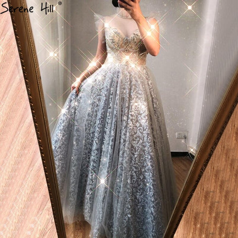 Sale Silver A-Line Sparkle Evening Dresses Gonws 2025 Beaded Sexy For Women Wedding Party LA70722