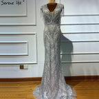 Silver Beading Tassel Luxury Evening Dresses Gowns 2025 Cap Sleeves Mermaid Elegant For Women Party LA60830