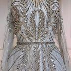 Silver Blue  A-Line Sexy Cape Sleeves Beaded Luxury Evening Dresses Gowns For Women Arabic Party 2025 LA71828
