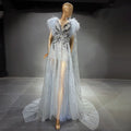 Silver Cape Sleeves Evening Dresses Gowns 2025 Beaded Feather A-Line Luxury For Women Party LA71546