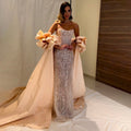 Silver Crystal Sexy Strapless Mermaid Sparkly Short Puff Sleeves Evening Dresses Gowns For Women Party 2025 LA71808