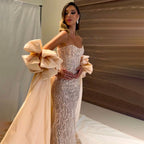 Silver Crystal Sexy Strapless Mermaid Sparkly Short Puff Sleeves Evening Dresses Gowns For Women Party 2025 LA71808
