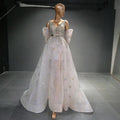 Silver Detachable Sleeves Evening Dresses Gowns 2025 Beaded Luxury A-Line For Women Party LA71534