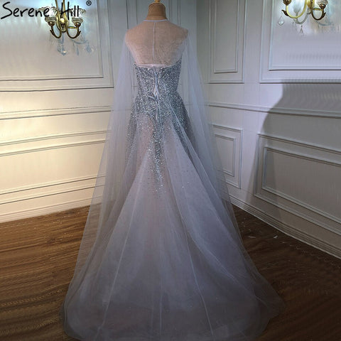 Vestidos de noche plateados de lujo, corte A, con capa y cuentas, sexys, para mujer, fiesta, LA70644 