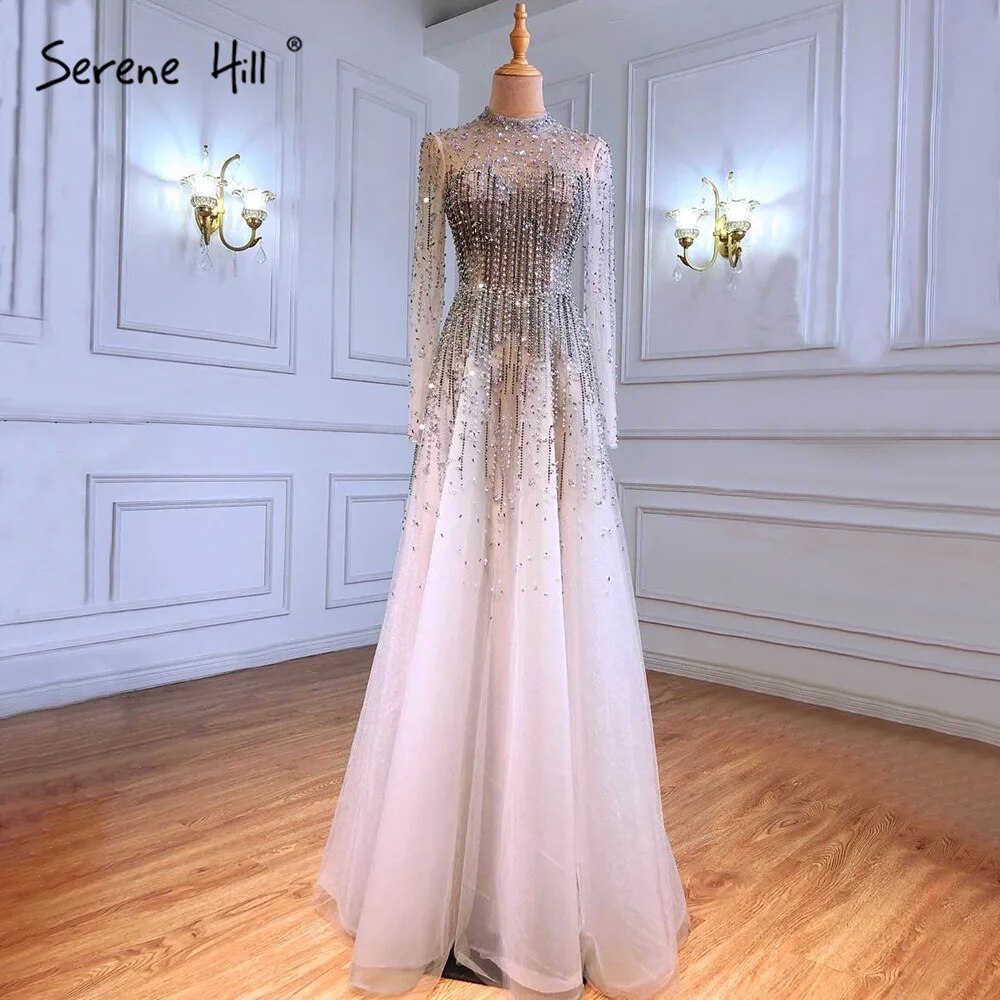 Silver Luxury Sexy Evening Dresses Gowns A-Line Beaded Crystal Lace Up 2025 For Women Party LA71227