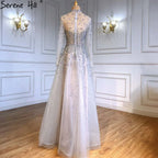 Silver Luxury Sexy Evening Dresses Gowns A-Line Beaded Crystal Lace Up 2025 For Women Party LA71227