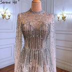 Silver Luxury Sexy Evening Dresses Gowns A-Line Beaded Crystal Lace Up 2025 For Women Party LA71227
