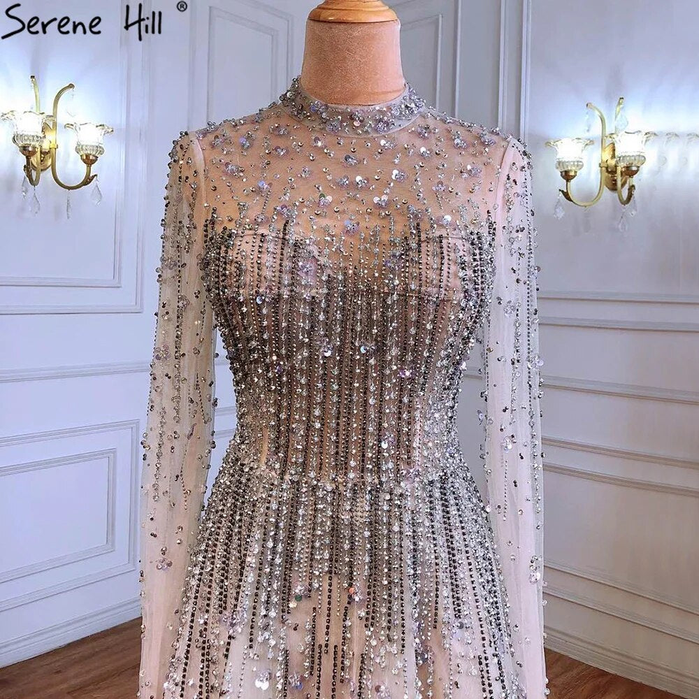 Silver Luxury Sexy Evening Dresses Gowns A-Line Beaded Crystal Lace Up 2025 For Women Party LA71227