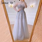 Silver Luxury Sexy Evening Dresses Gowns A-Line Beaded Crystal Lace Up 2025 For Women Party LA71227