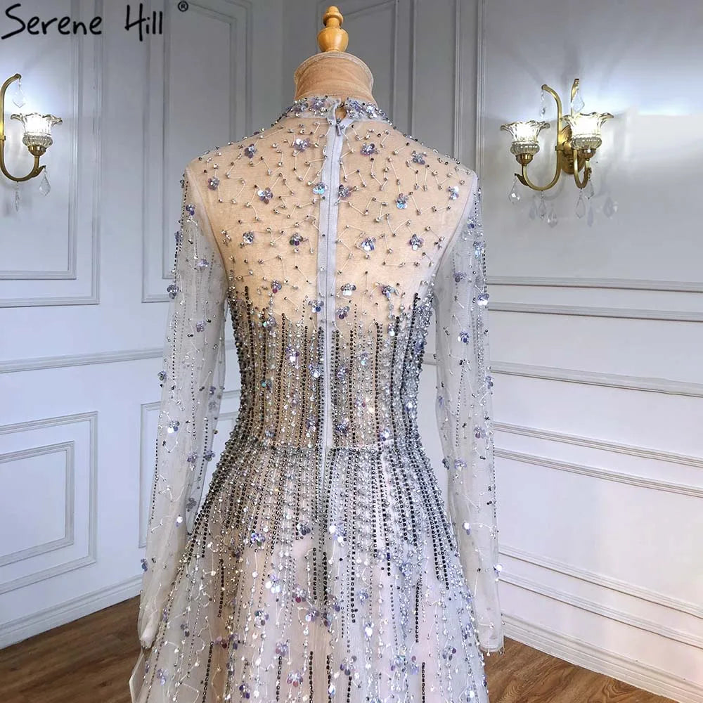 Silver Luxury Sexy Evening Dresses Gowns A-Line Beaded Crystal Lace Up 2025 For Women Party LA71227