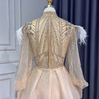 Silver Mermaid Elegant Avond Jurken 2025 Volledige Mouwen Luxe Veren Kralen Voor Vrouwen Party LA71036A