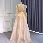 Silver Mermaid Elegant Avond Jurken 2025 Volledige Mouwen Luxe Veren Kralen Voor Vrouwen Party LA71036A