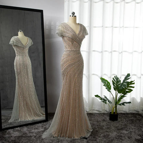 Luxury Silver Nude Mermaid Evening Dresses for Party LA71686