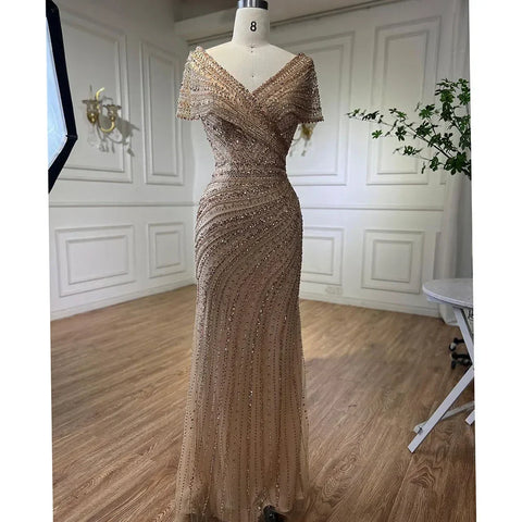 Luxury Silver Nude Mermaid Evening Dresses for Party LA71686