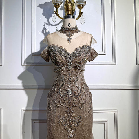 Vestidos de noche de lujo con corte sirena plateados y cuentas de perlas, elegantes para mujer, para fiesta de bodas LA71870 