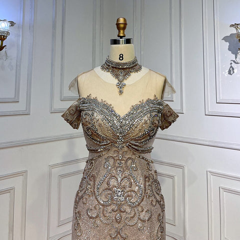 Vestidos de noche de lujo con corte sirena plateados y cuentas de perlas, elegantes para mujer, para fiesta de bodas LA71870 