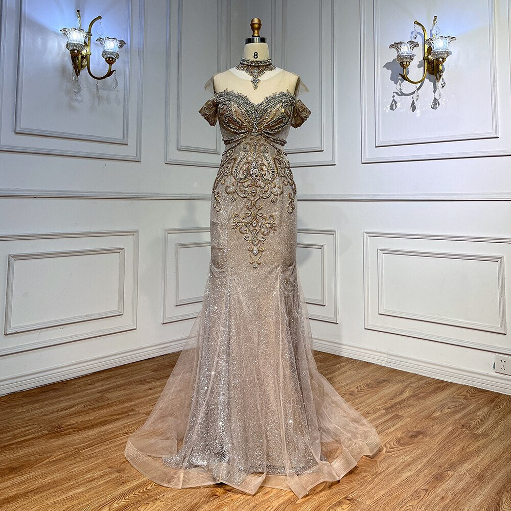 Silver Mermaid Luxury Evening Dresses Gowns Pearls Beaded Elegant For Woman Wedding Party LA71870