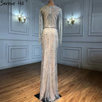 Silver Muslim Luxury Evening Dresses Gowns 2025 Mermaid Beading Tassel Elegant For Woman Party LA71166