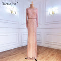 Silver Muslim Luxury Evening Dresses Gowns 2025 Mermaid Beading Tassel Elegant For Woman Party LA71166