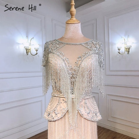 Vestido de noche plateado con mangas cortas, corte sirena, con cuentas, de lujo, elegante, para mujer, fiesta, LA71296 
