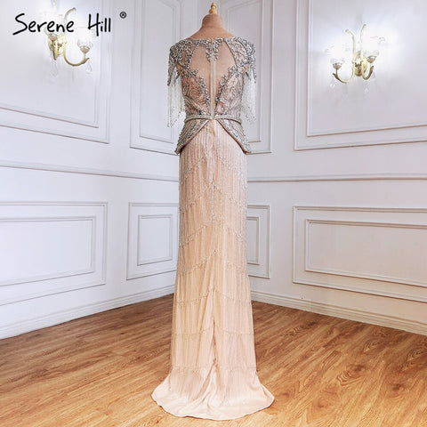 Vestido de noche plateado con mangas cortas, corte sirena, con cuentas, de lujo, elegante, para mujer, fiesta, LA71296 