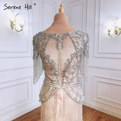 Vestido de noche plateado con mangas cortas, corte sirena, con cuentas, de lujo, elegante, para mujer, fiesta, LA71296 