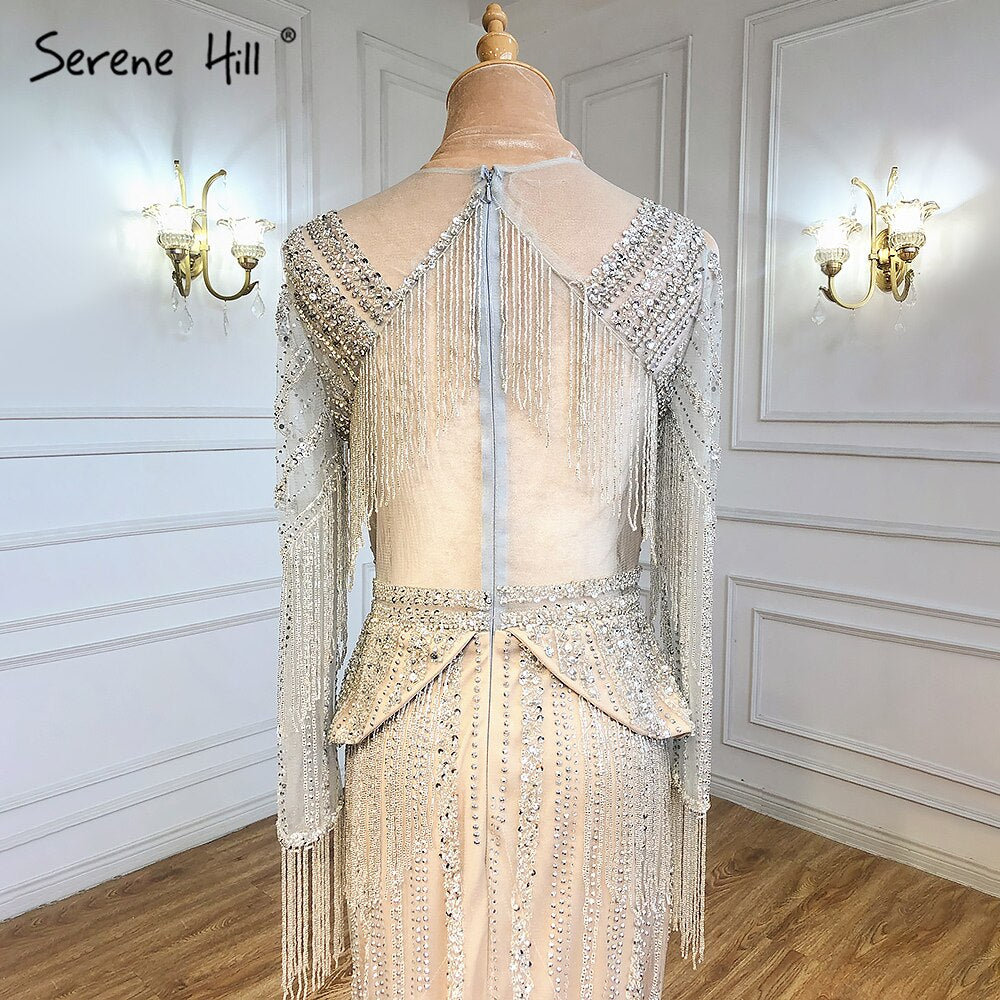 Silver Nude Luxury Elegnat Evening Dresses Gowns 2025 Mermaid Beaded Tassel For Woman Party LA71295