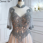 Silver Nude Luxury Evening Dresses Gowns 2025 Beaded A-Line Sexy For Woman Wedding Party  LA71186