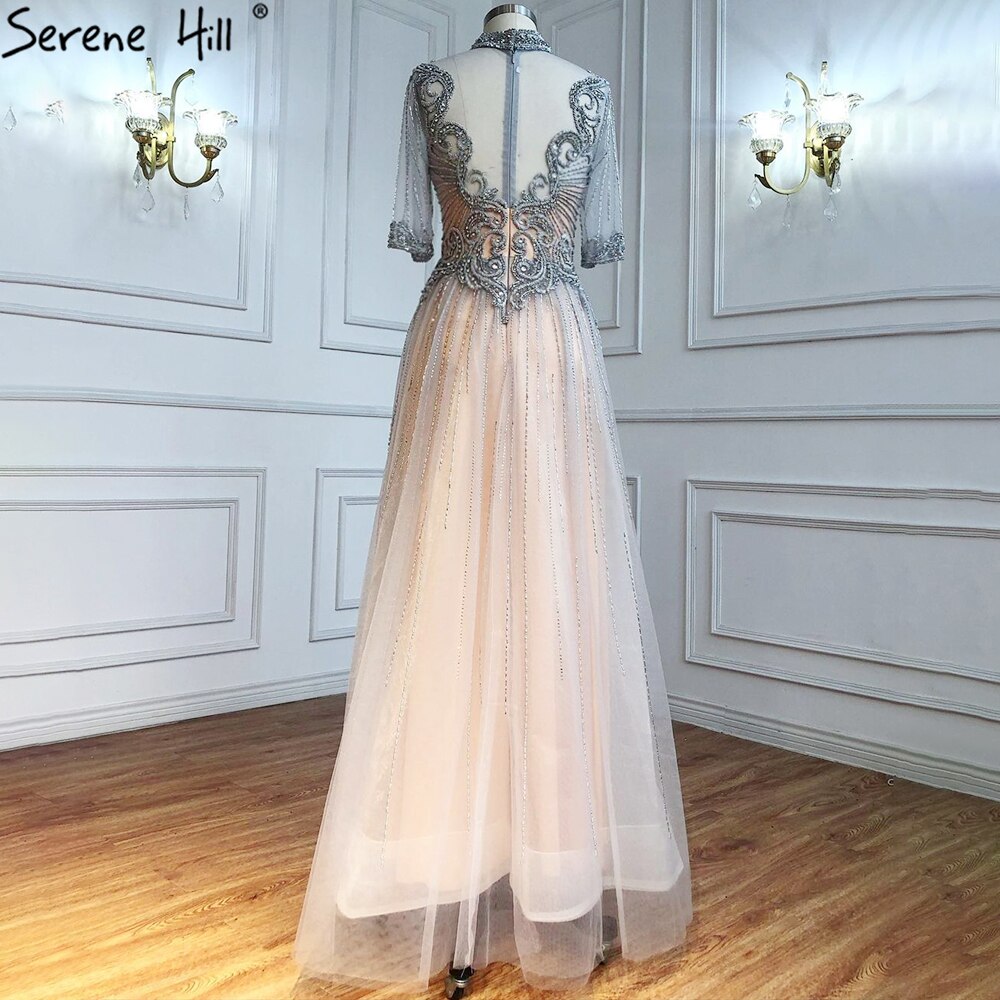 Silver Nude Luxury Evening Dresses Gowns 2025 Beaded A-Line Sexy For Woman Wedding Party  LA71186