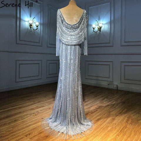 Vestidos de noche de sirena de lujo color nude plateado, 2025, con cuentas brillantes, elegantes para mujer, fiesta LA70752 