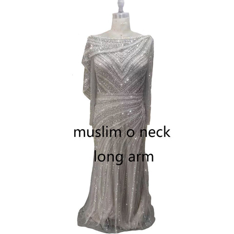 Vestidos de noche de sirena de lujo color nude plateado, 2025, con cuentas brillantes, elegantes para mujer, fiesta LA70752 