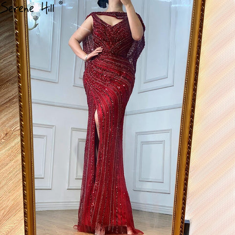 Vestidos de noche de sirena de lujo color nude plateado, 2025, con cuentas brillantes, elegantes para mujer, fiesta LA70752 