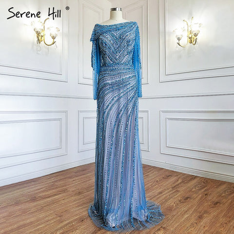 Vestidos de noche de sirena de lujo color nude plateado, 2025, con cuentas brillantes, elegantes para mujer, fiesta LA70752 