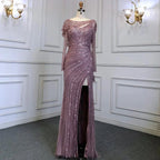 Silver Nude Mermaid Elegant High Spli Evening Dresses Gowns Luxury Beaded 2025 For Women Party LA70752L