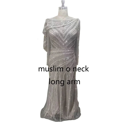 Vestido de noche elegante de sirena color plata nude con abertura alta y cuentas de lujo 2025 para mujer, fiesta LA70752L 