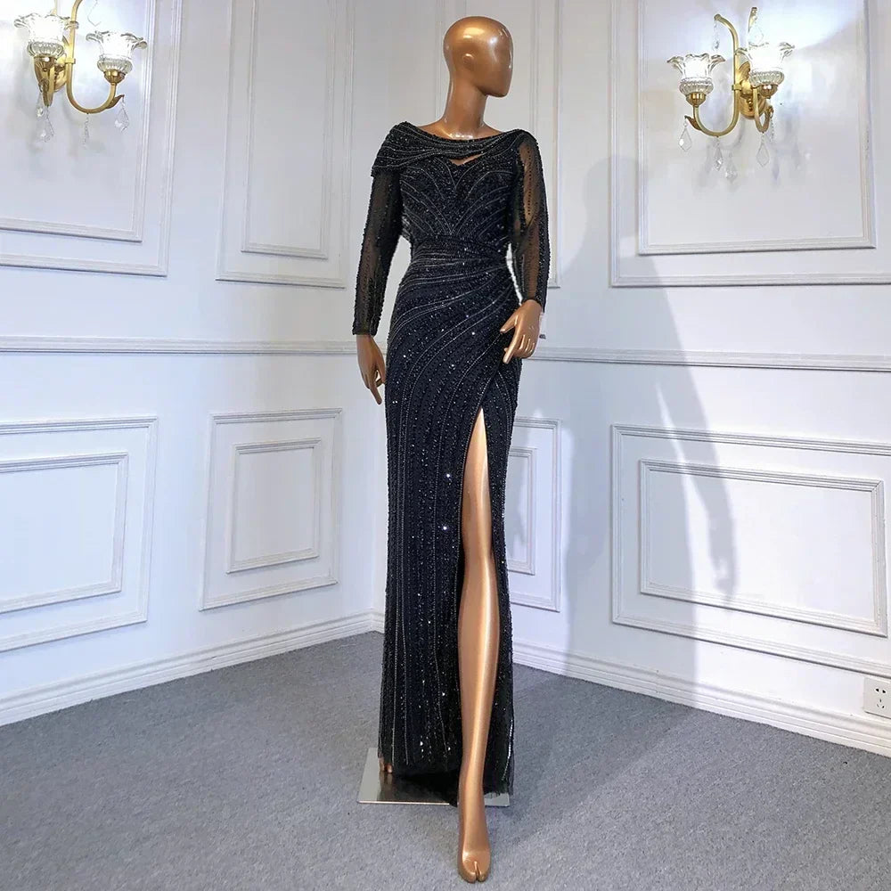 Silver Nude Mermaid Elegant High Spli Evening Dresses Gowns Luxury Beaded 2025 For Women Party LA70752L