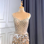 Silver Nude Spaghetti Strap Luxury Evening Dresses Gowns 2025 Mermaid Sequins Beaded Elegant For Women Party LA71666