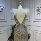 Silver Sexy High Split Deep Mermaid Luxury Feather Beads Evening Dresses Gowns For Women Wedding Party 2025 LA72011