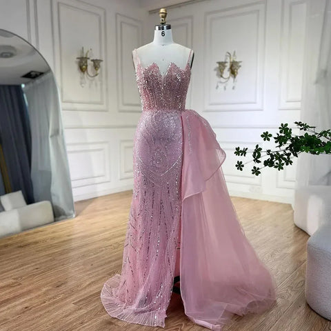 Vestido de noche de lujo azul cielo con tirantes finos, corte sirena, elegante, con cuentas, para mujer, fiesta, LA72378 