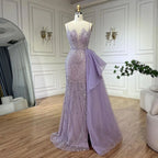 Sky Blue Spaghetti Strap Luxury Evening Dresses Gowns 2025 Mermaid Beaded Elegant Overskirt For Women Party LA72378