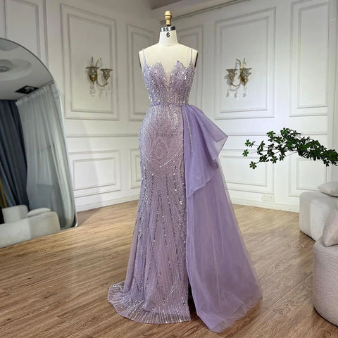 Vestido de noche de lujo azul cielo con tirantes finos, corte sirena, elegante, con cuentas, para mujer, fiesta, LA72378 